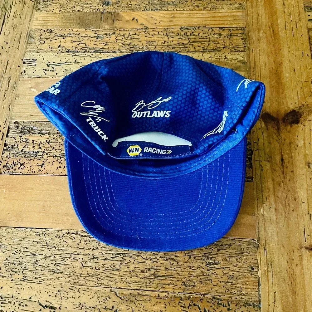 NWOT Napa Racing strap-back adjustable signature cap hat OS blue yellow white